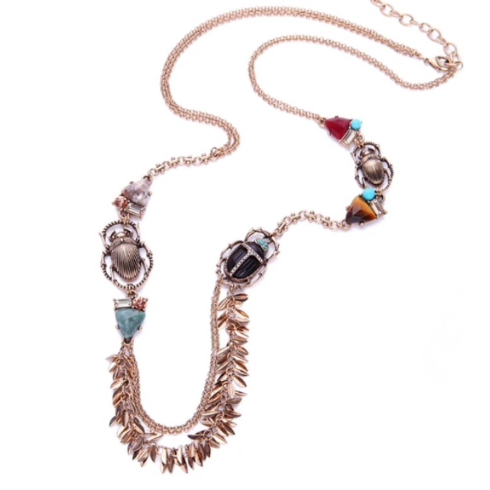 Goldtone Multi Colored Beetle Necklace